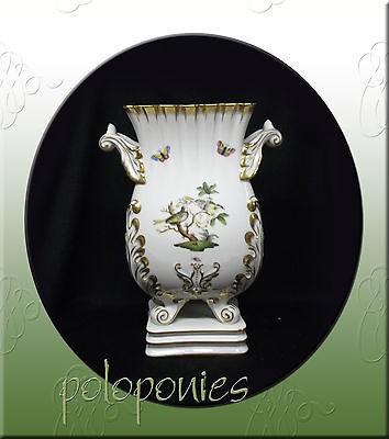 Herend Large Vase on Square Base   Rothschild Bird Pattern