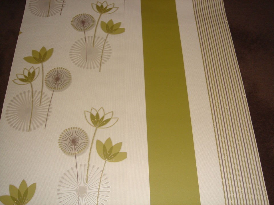 K2 Holden Decor AKINA textured wallpaper cream brown lime green floral 