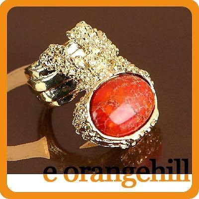 SZ 9 Orange Terrain Jasper Gemstone Chunky Armor Knuckle Cocktail Ring 