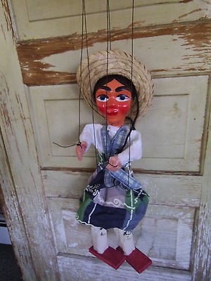 Vintage Hand Made Mexico Female w /Dress Puppet Marionette Mexican 