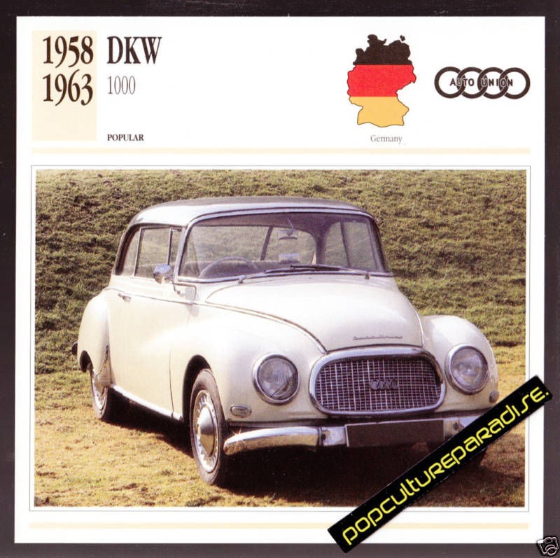 1958 1963 DKW 1000 AUTO UNION Car PICTURE SPEC CARD