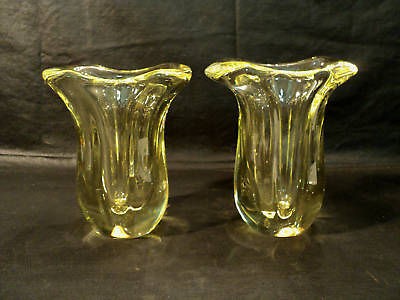 GORGEOUS PAIR SEVRES CRYSTAL CANARY YELLOW VASES