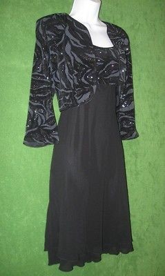 Richards Black Silver Sparkle Jersey Chiffon 2pc Cocktail Jacket 