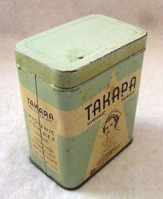 VINTAGE TAKARA HYGENIC DOUCHE POWDER TIN PARTIALLY FULL & WITH NURSE 