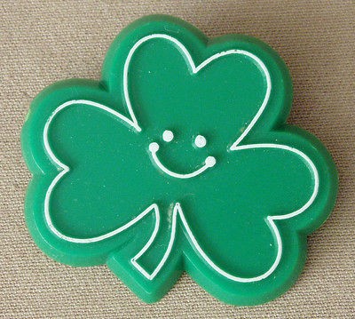   Green Shamrock 3 Leaf Clover Pin Pinback Badge Irish Plastic Hallmark