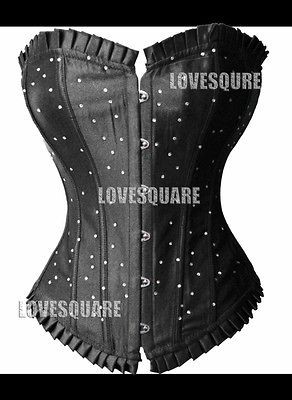 Black Rhinestone Boned Bustier Corset Lingeire S M L XL