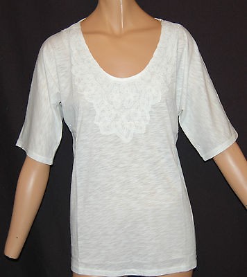 NWT J Crew White Lara Femme Bib Lace Necklace Tee Shirt Top Ladies 