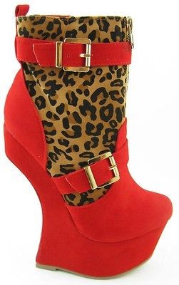 New Red Leopard Snooki Heeless Boots, size 10