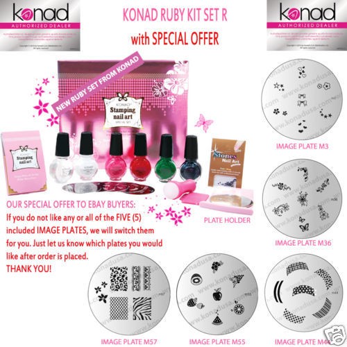 KONAD Stamping Nail Art RUBY Kit Pick Your Plates and Colors FREE 