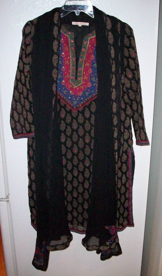 RITU KUMAR Kameez Tunic Dupatta Scarf Sz Small Embroidered Sequins 