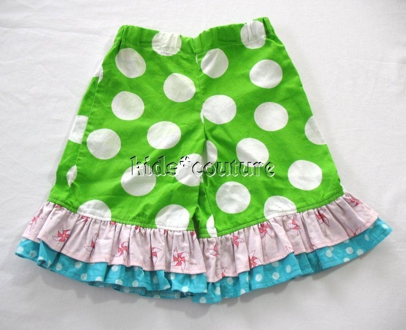 kl LAVENDER BIRD CREATIONS~Etsy Green Dot Pinwheel Ruffle Crop Pants 