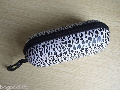 LARGE Sunglass Eyeglass HARD CASE, Box White Leopard Print W Zipper 