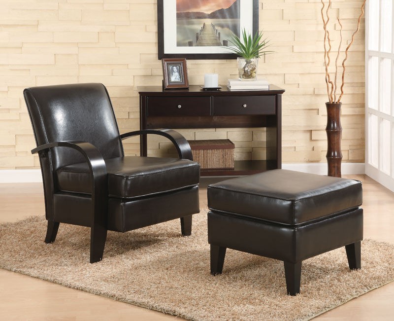 Art Deco Dark Brown Accent Chair & Ottoman Set