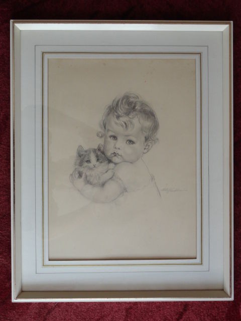 Meta Pluckebaum Original Hand Signed Drawing ca.1920 A girl with a 