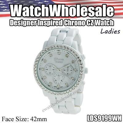 WHOLESALE LADIES DESIGNER INSPIRED CHRONO CZ WATCH WHITE USA SELLER 