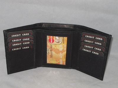 WALLET TRIFOLD PLAIN SLIM ID MONEY POCKETS NEW BLACK  