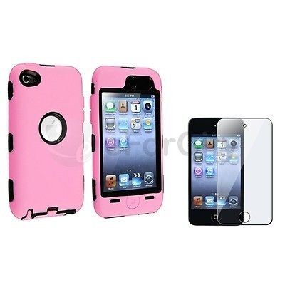 DELUXE PINK HARD CASE COVER SILICONE SKIN+Protector FOR IPOD TOUCH 4 