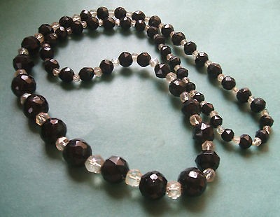 Opera Length Heavy French Jet and Crystal Graduating Glass Bead 