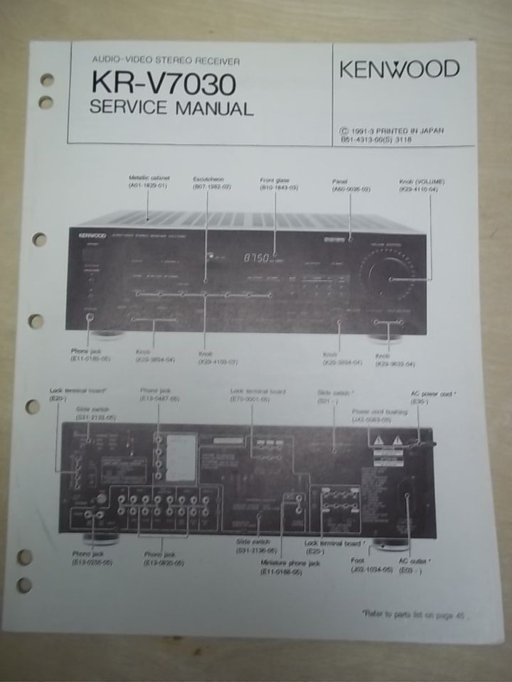 Vtg Kenwood Service/Repair Manual~KR V7030 Receiver~Original