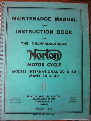 VINTAGE NORTON INTERNATIONAL & MANX MAINTENANCE MANUAL & INSTRUCTION 