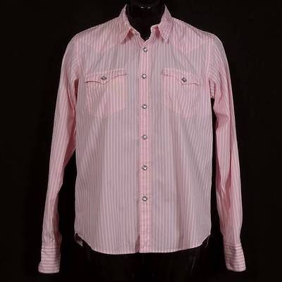 RALPH LAUREN BLUE LABEL pink white striped western pearl snap shirt 