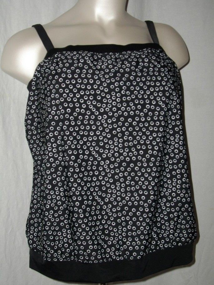 Merona Plus Size Blouson Swim Suit Top Black & White Dots NWT