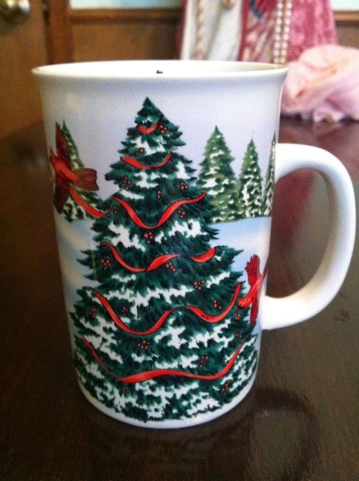 set of 12 christmas mugs cardinals ribbons 1993 time left