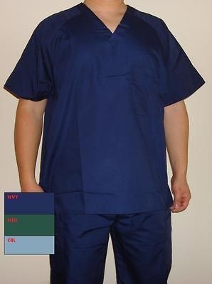 New Men Medical Scrub Top V Neck Hunter Green Navy Blue Ceil Blue 