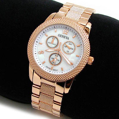 rose gold 3d geneva metal bracelet mesh bezel women s