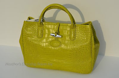 longchamp roseau croc east west leather shopper nwt green