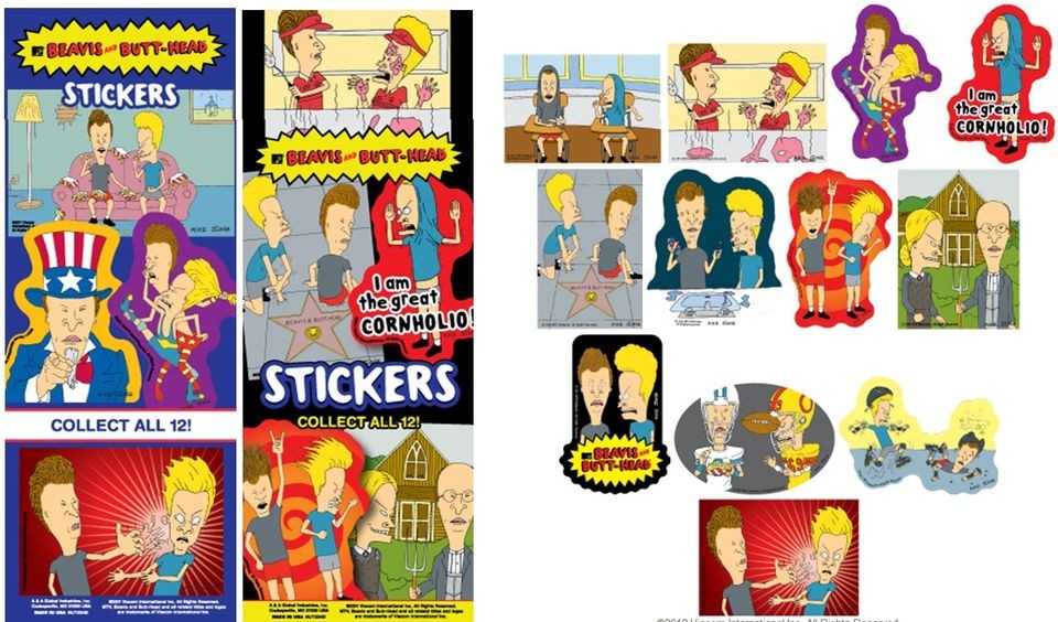 BEAVIS & BUTTHEAD STICKERS DECALS ~ 12 PC COLLECTION ~ MTV BEAVIS 