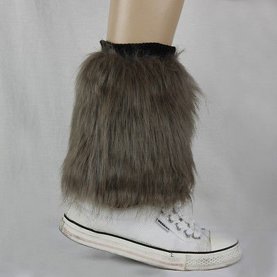 LIGHT BROWN FAUX FUR FURRY SHORT LEGWARMERS LEG WARMER (PT057)