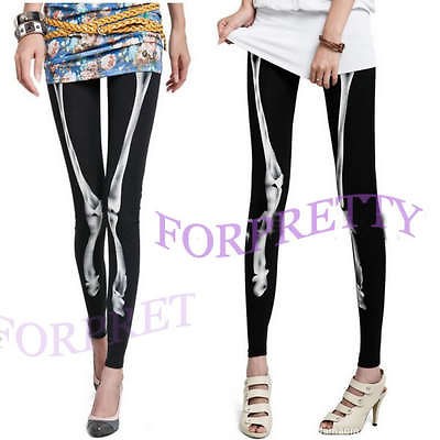   Punk Bones Printed Skeleton Black Pants Tights Leggings Legwear Kgt