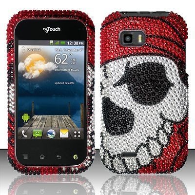 For LG Eclypse C800G Pirate Skull Full Diamond Bling Snap on Hard Case