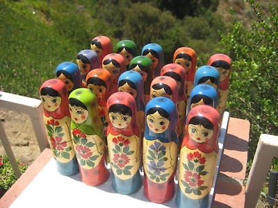 VINTAGE USSR SEMENOV RUSSIAN NESTING DOLL MINI BOTTLES HOLDER LOT 