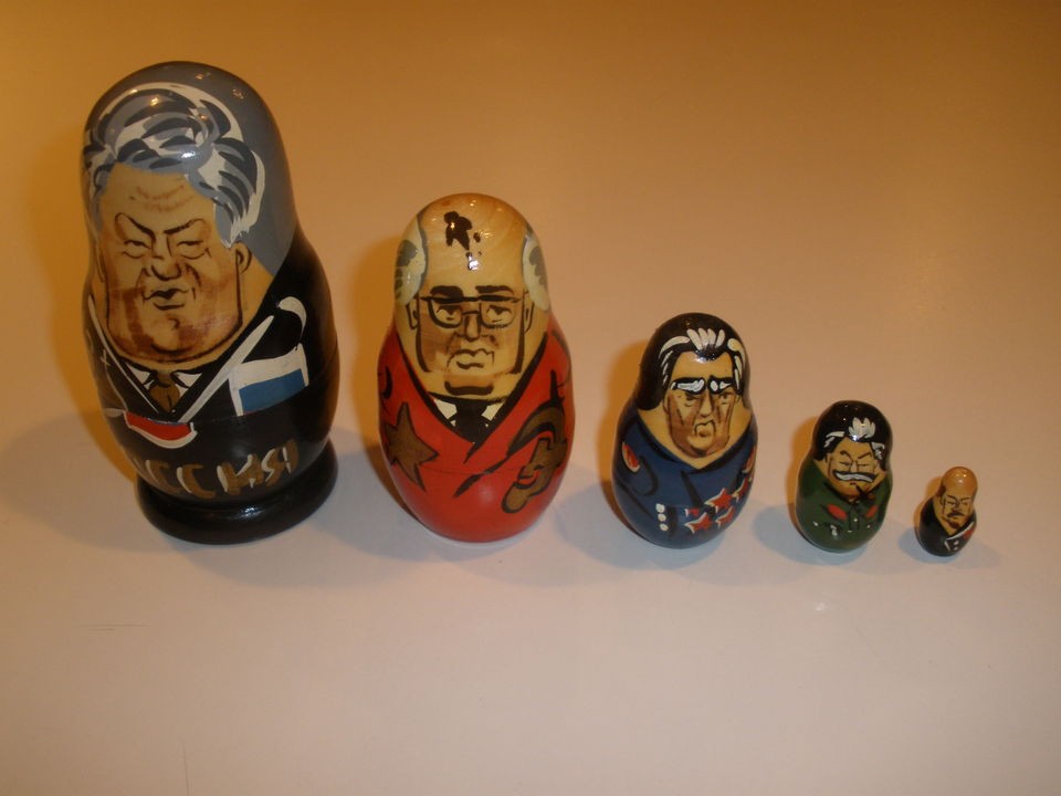 VINTAGE MATRYOSHKA NESTING DOLLS SOVIET RUSSIAN PRESIDENTS SET OF 5