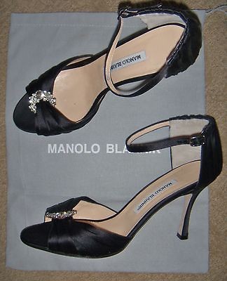 FAB NIB $1195 MANOLO BLAHNIK Black Satin w Jewels New Years SHOES 41 