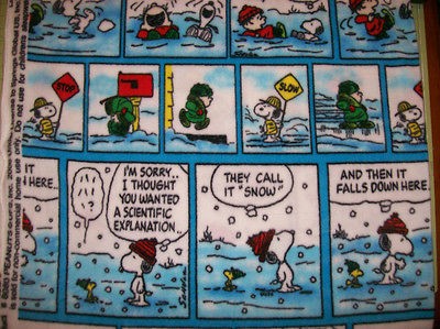 WONDERUL PEANUTS LET IT SNOW SNOOPY FUNNIES PAGES FLEECE FABRIC BY 
