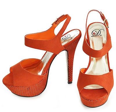 Delicious Boatie s Burnt Orange Perforated Platform Heel Strap Dress 