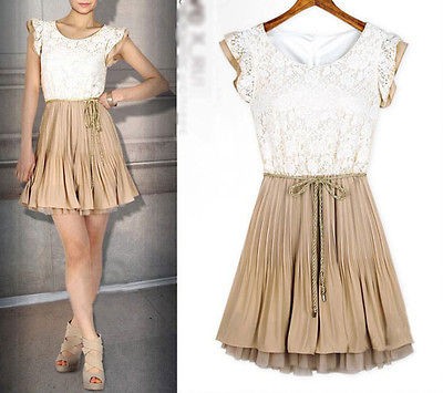 SPRING SUMMER NEW WOMENS COURT STYLE RETRO LACE SLEEVELESS VEST DRESS 