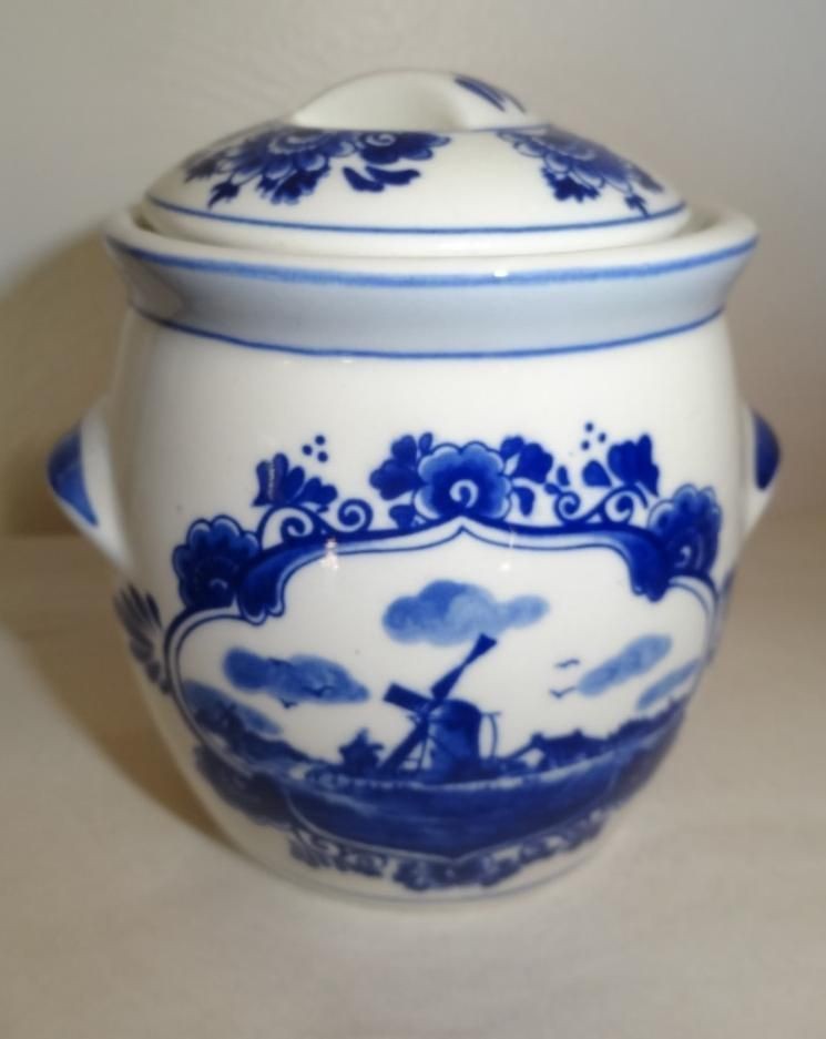 VINTAGE DELFT HOLLAND MARNES MUSTARD JAR & LID DELFTWARE HANDWORK