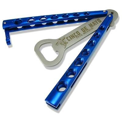   Blue Balisong BUTTERFLY Trainer Knife BOTTLE OPENER Cinco DE Mayo