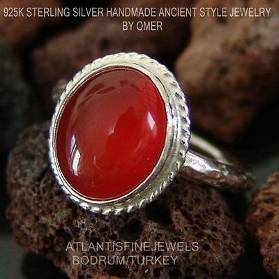 DESIGNER JEWELRY HADNMADE ROMAN ART CARNELIAN RING 925K STERLING 