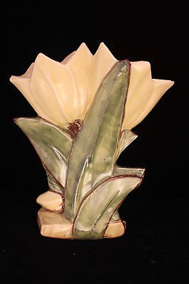 Vintage 1950s Mid Century McCoy 8 Gloss Yellow Double Tulip Vase