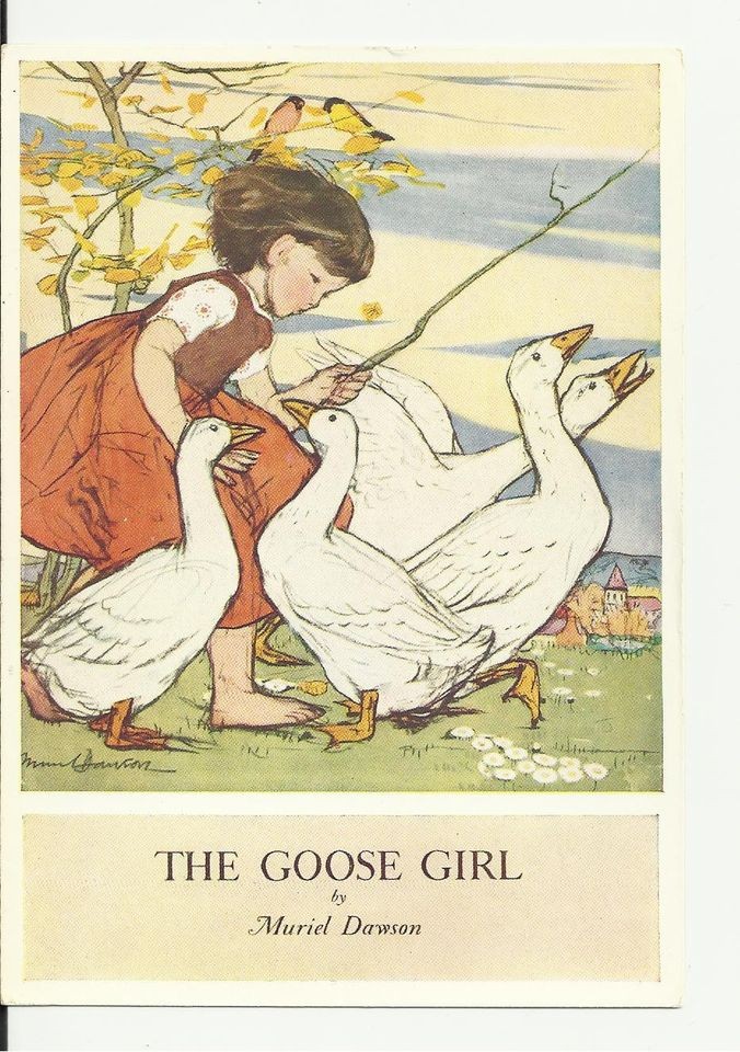 VINTAGE MEDICI MURIEL DAWSON CARD THE GOOSE GIRL PC 1075 C.1930S