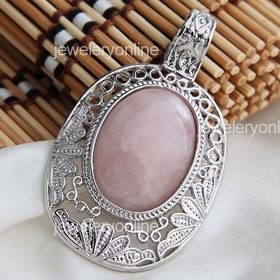 Pink Rose Quartz Filigree Pendant Magnetic Clasp 3x2 CHIC