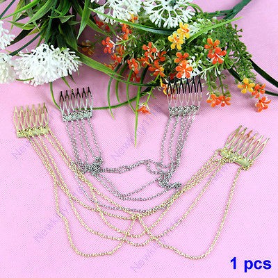   Fashion Elegant Womans Long Tassel Chains Cuff Hair Combs Hairband