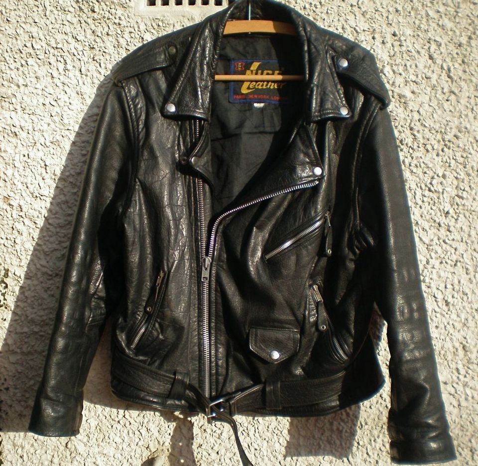 Vintage 80s ROCK Black Worn in LEATHER Punk BIKER Motorcycle Racer 