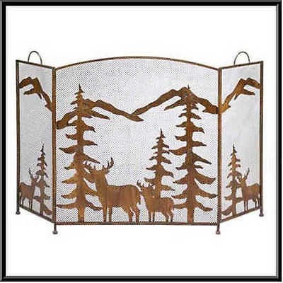 rustic forest fireplace screen deer forrest birds new time left