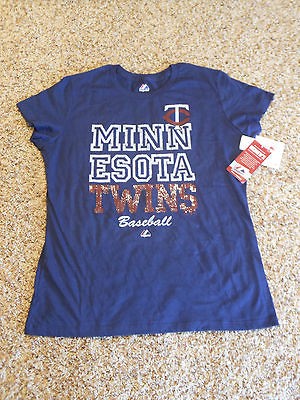 NWT WOMENS MINNESOTA TWINS MAJESTIC T SHIRT, SIZE XL, BACK TO 